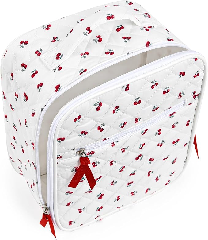 Aileam Lunch Box Lunch Bag for Women Cute Girls Insulated Womens Lunch Bag For Work Quilted Large Capacity Reusable Insulated Cooler for Work Picnic Travel Little Red Cherries