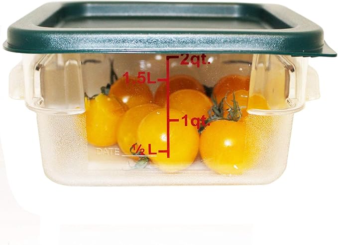 Tiger Chef 2 Quart Commercial Grade Clear Food Storage Square Polycarbonate Containers With Green Lids