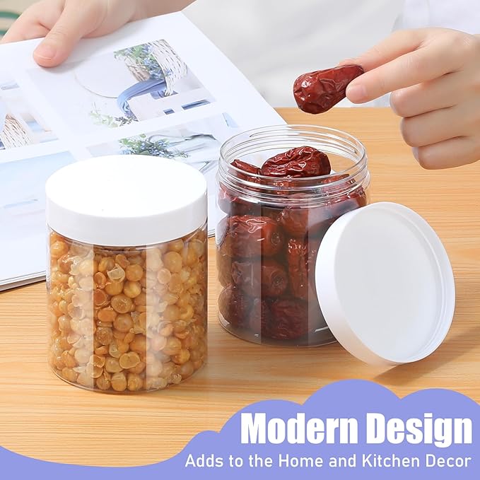 Plastic Jars with Lids,Airtight Container Ideal For Dry Food, Honey Jam, Peanut Butter,Cosmetics, Cream, Bathroom and Storage Included Extra Label and A Pen (30 PCS White Lids)