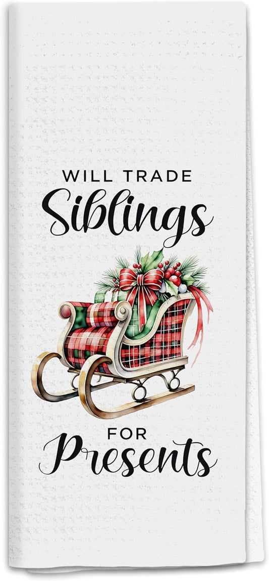 Red and Black Plaid Christmas Kitchen Towels, Winter Xmas Dish Tea Towels for Kitchen, Holiday Retro Christmas Sleigh Decorative Hand Towel for Bathroom, 16x24 Inch