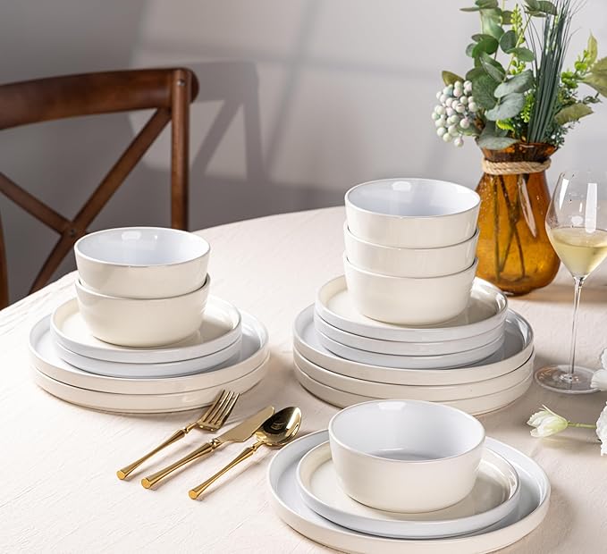 AmorArc Ceramic Dinnerware Sets for 6, 18 Piece Stoneware Plates and Bowls Set, Chip and Crack Resistant Plates Set, Dishwasher & Microwave Safe Dishes - Service for 6