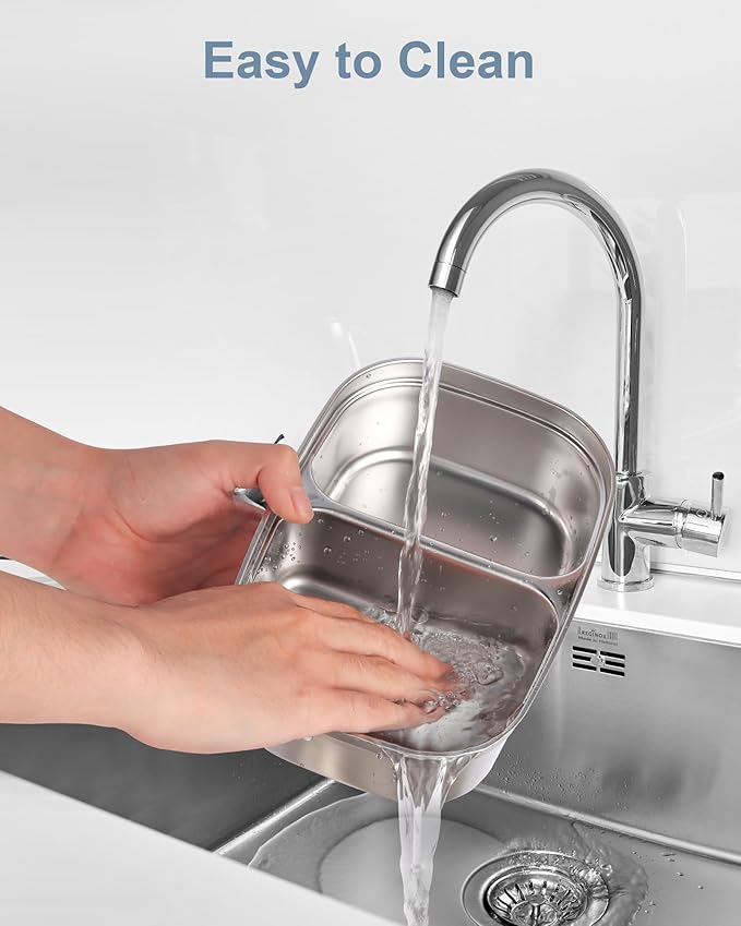 1.5L Lunch Box Inner Container with Lid, Dual Compartment Stainless Steel Food Container, Removable Replacement Tray, Dishwasher Safe