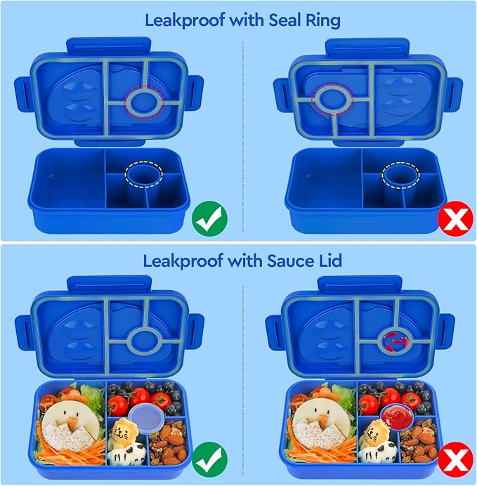 Bento Box Adult Lunch Box,Lunch Containers for Adults Kids,5-Compartment Bento Box for Kids Snack Boxes with Cutlery (Blue)
