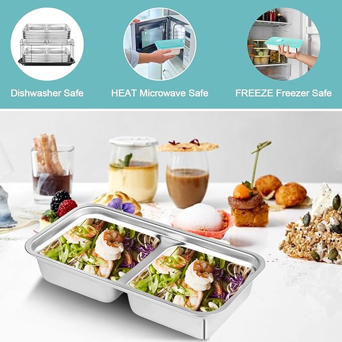 8 pcs Stainless Steel Snack Containers with Lids, Multi Compartment Reusable Grab and Go Snack Boxs, for Food Pack Take-Out Condiments, Dips, Leakproof, for Travel and Outdoor Camping