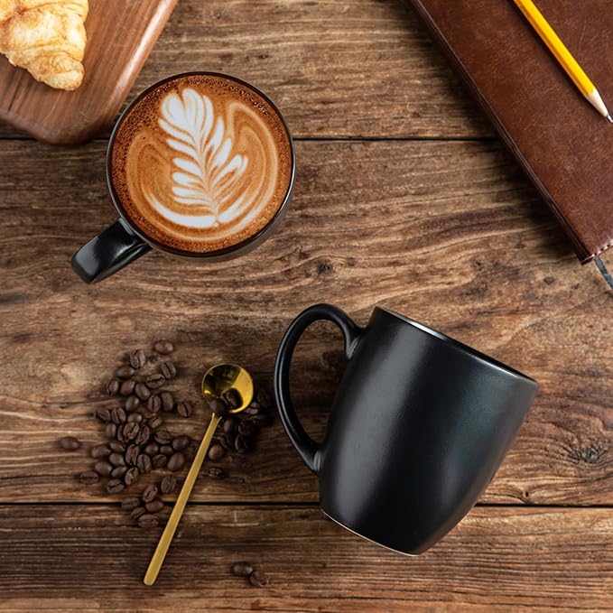 AmorArc 12 OZ Coffee Mugs, Matte Black Coffee Cups with Large Handle for Man, Woman, Ceramic Coffee Mugs Set of 12 for Latte/Cappuccino/Cocoa/Milk, Dishwasher & Microwave Safe