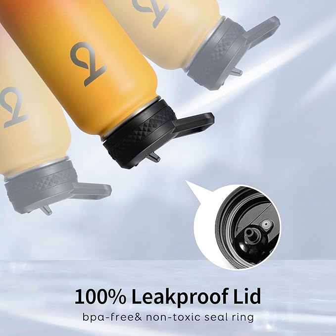 Trebo 40oz Water Bottle with 3 Lid and handle, Vacuum Insulated Stainless Steel Metal Outdoor Leakproof BPA-Free Flask, Keep Cold 48 Hours Water Jug, Best Gift for Men Women Holiday, Orange