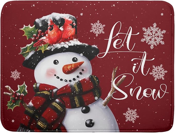 Christmas Dish Drying Mat for Kitchen Counter Snowman Let It Snow Microfiber Absorbent Dish Draining Reusable Washable Foldable Extra Large 18"x24"