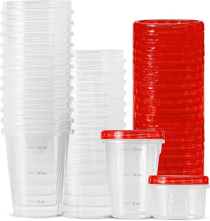 RFAQK 16 PCS Freezer Storage Containers-[16 * 32 & 16 oz] Plastic Food Storage Containers with Twist Top Lids-Leakproof Jars-Deli Container Stackable Meal Prep Reusable Box for Lunch,Soup,Oats,Gym