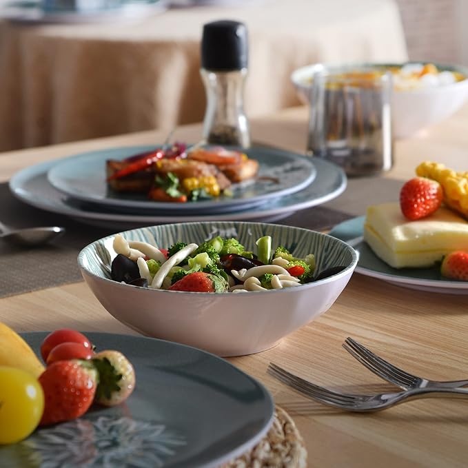 Melamine Dinnerware Sets of 12Pcs,Dishes Set for 4, Blue Dinnerware Sets, Suitable for Indoor and Outdoor Use,Unbreakable,Dishwasher Safe,BPA free