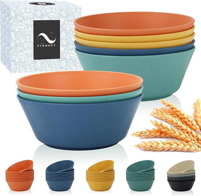 PYRMONT 36 OZ Wheat Straw Bowls Set of 8 Large Cereal Bowls Reusable Soup Bowls Microwave & Dishwasher Safe Unbreakable Bowls Kitchen for Cereal,Salad, Rice,Noodles - Multi