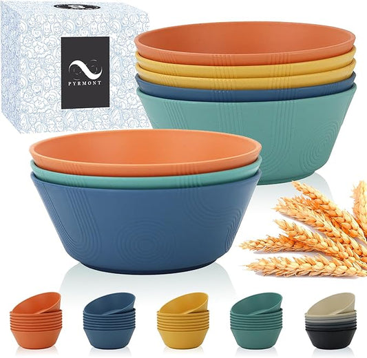 PYRMONT 36 OZ Wheat Straw Bowls Set of 8 Large Cereal Bowls Reusable Soup Bowls Microwave & Dishwasher Safe Unbreakable Bowls Kitchen for Cereal,Salad, Rice,Noodles - Multi