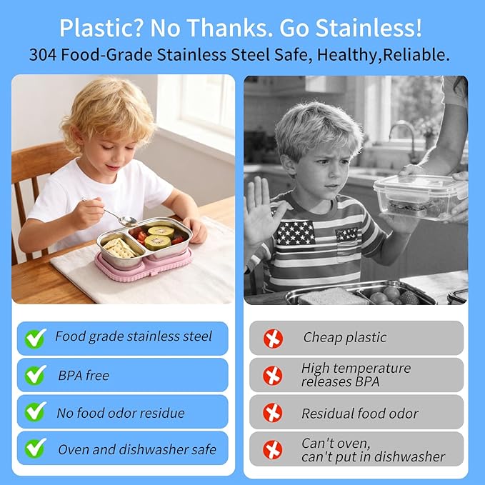 2 Pack Stainless Steel Snack Containers With Lid, 2 Compartment Snackle Box Container,Leak-Proof Reusable Food Storage Container,For Work, Travel, School, And The Gym