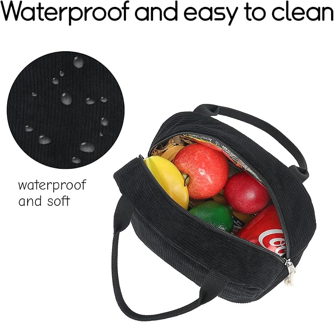 Bluboon Lunch Bag for Women Men Cute Corduroy Lunch Tote Bags Reusable Insulated Lunch Box Large Capacity Reusable Insulated Cooler for Work Picnic or Travel