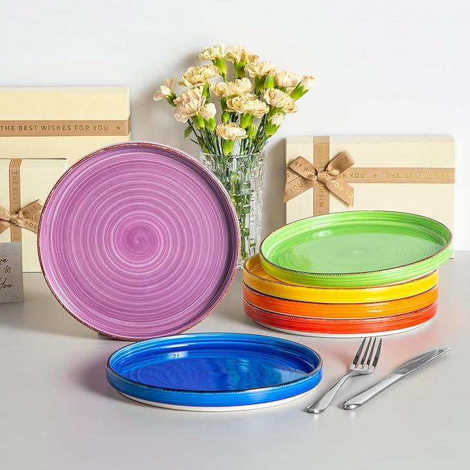 vancasso Bonita 8.5 inch Salad Plates, Ceramic Small Dinner Plates Set, Dessert Plates Set of 6, Microwave,Oven and Dishwasher Safe, Multicolor