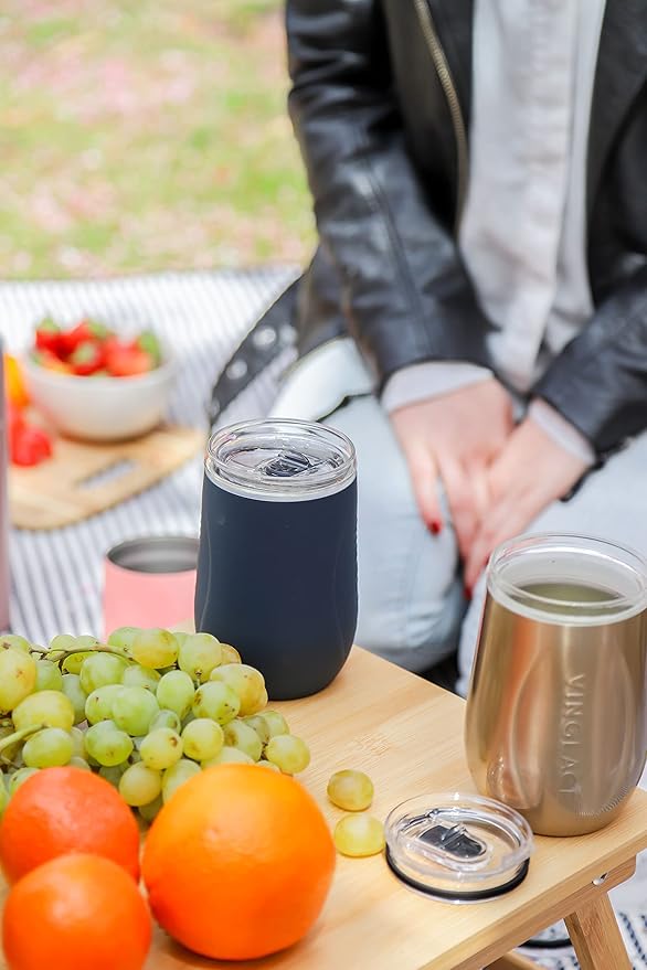 Vinglacé Stainless Steel Stemless Wine Glass- Insulated Wine Tumbler with Glass Insert and Sip Lid, 10 oz, Copper