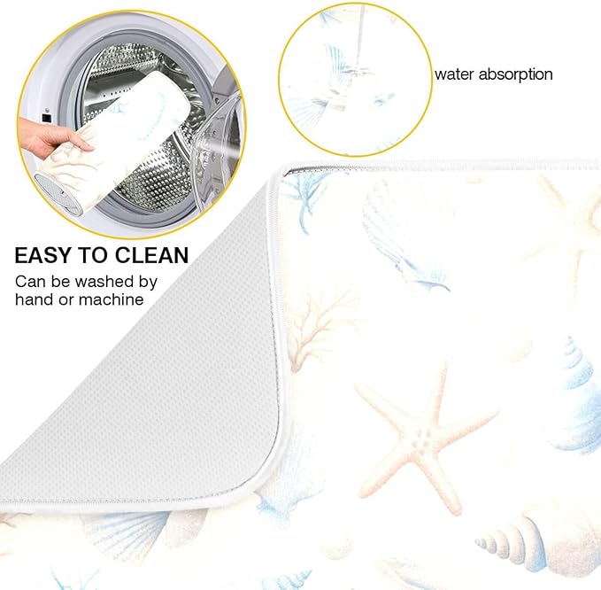 Starfish Corals Shells Dish Drying Mat for Kitchen Counter Super Absorbent Dishes Pad Reversible Microfiber Protector Dish Draining Mats 18x24 inch