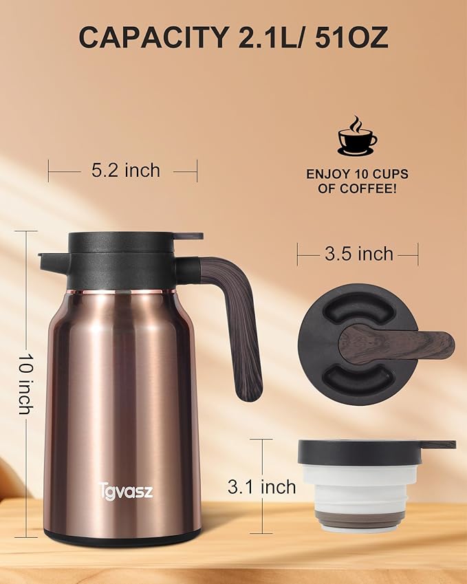 51 Oz Carafes for Hot Liquid, Stainless Steel Insulated Vacuum Thermal Coffee Carafes For Keeping Hot, 1.5 Liter Coffee Dispenser(Gold/Gold)