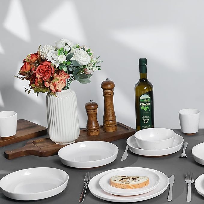 Webbylee 8.25" Melamine Deep Plates Set of 6-28oz Melamine Large Salad Bows，Serving Bowls for Cereal, Fruit, Soup，Deep Enough for Kitchen and Dining White/Brown