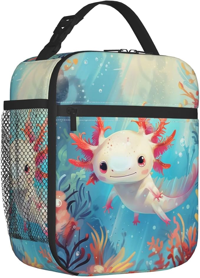 Axolotl Lunch Box for Women Men, Insulated Lunch Box Reusable Portable Lunch Bag Cooler Tote Waterproof Lunch Container for Office Picnic Work Travel