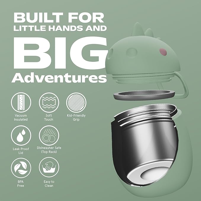 Bestie Foodie Kids Insulated Food Jar – Cute Character Lunch Container for Children, BPA-Free Stainless Steel, Leakproof & Vacuum Sealed, Keeps Food Hot or Cold, Easy to Clean, 16oz