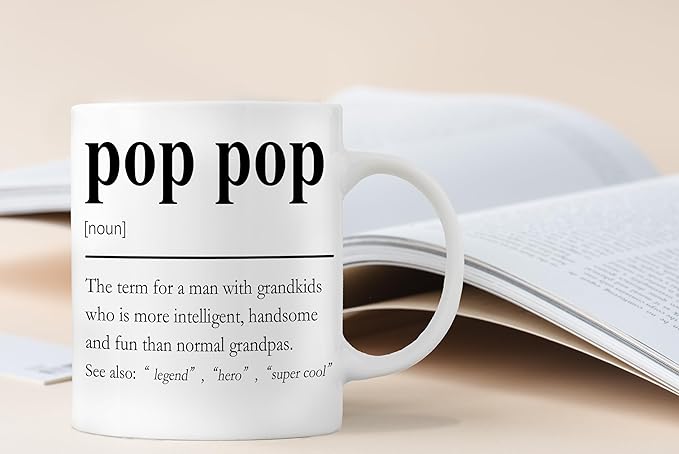 QASHWEY Pop Pop Mug, Grandpa Pop Pop Gifts from Grandkids Coffee Mug, Grandpa Mugs, Fathers Day Christmas Mugs Tea Cup Gifts for PopPop Grandpas, PopPop Definition Coffee Cups Ceramic 11oz
