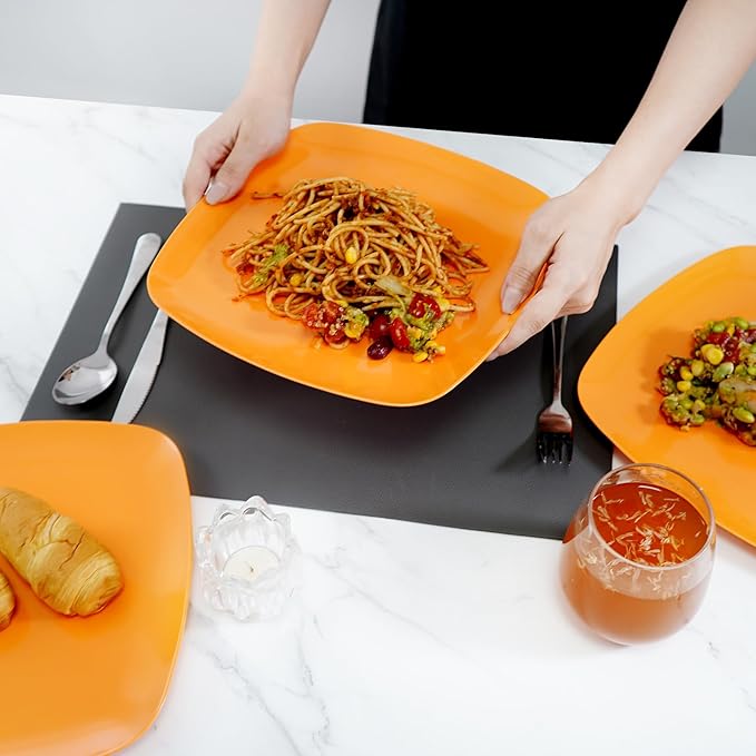 TP 10.5" Melamine Square Dinner Plates, 6-piece Plate Set Unbreakable Serving Dishes for Indoors and Outdoors, Unbreakable Dinner Service for 6, Orange