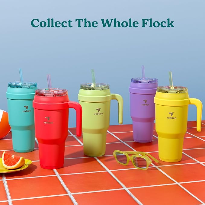 Reduce 40 oz Stainless Steel Tumbler with Handle - Dual-Wall Vacuum Insulated Travel Mug, Sweat-Proof Lid & Reusable Straw - Keeps Drinks Cold for 24 Hrs, Fits Cupholders, Dishwasher Safe-Purple Punch