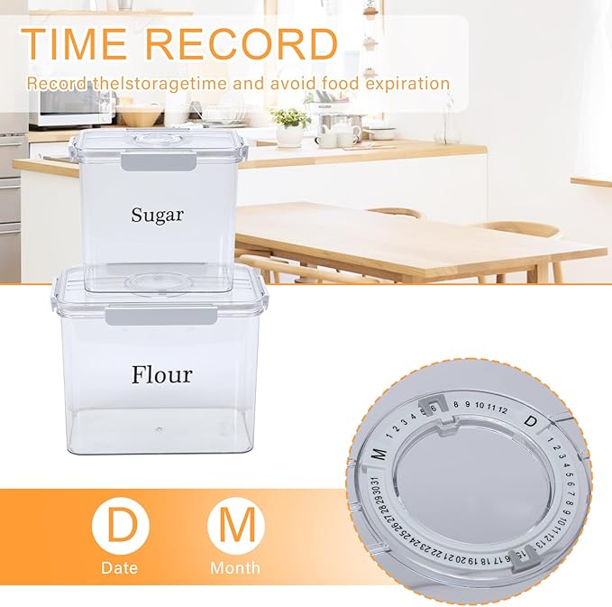 2 Pack Flour Sugar Storage Container,Plastic Food Storage Containers with Airtight Lids,Canisters Sets for The Kitchen,Sugar,Flour,Cereal,Baking Supplies,Rice,Pantry Organization Bin(5.2&2.9L)