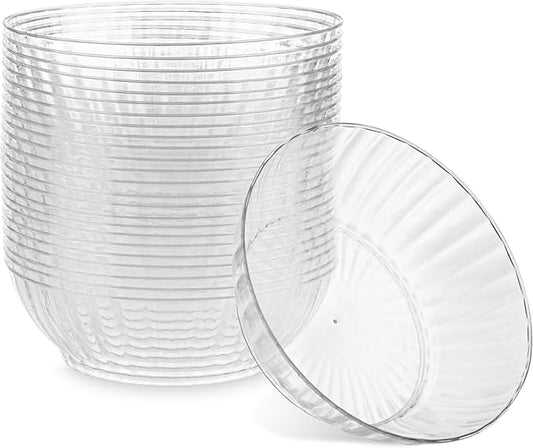 PLASTICPRO 30 Pack Crystal Like Clear Disposable Plastic Plates Dinner Dishes 10 ounce Bowls for Special Occasions Parties