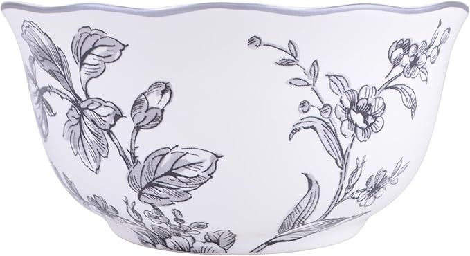 222 Fifth 12-Piece Porcelain Dinnerware Set for 4, White & Black Plates and Bowls Set, Glossy Ceramic Dish Set with Delicate Floral Design, Elegant Kitchen Dishes, Microwave & Dishwasher Safe, Bellamy