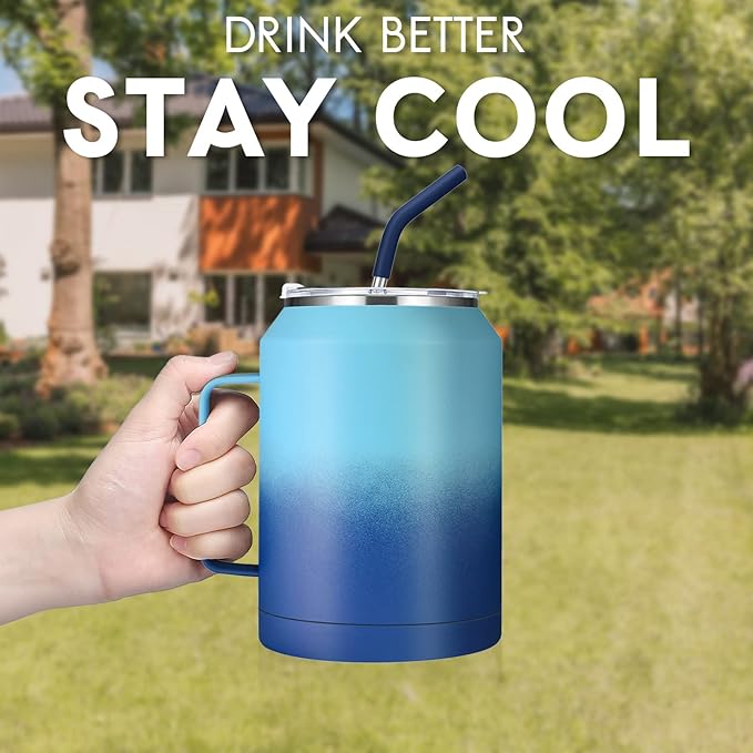 Zenbo 50 oz Mug Tumbler – Stainless Steel Vacuum Insulated Mug with Handle,Lid and Straw,Keeps Drinks Cold up to 36 Hours – Sweat-Proof Body, Dishwasher Safe