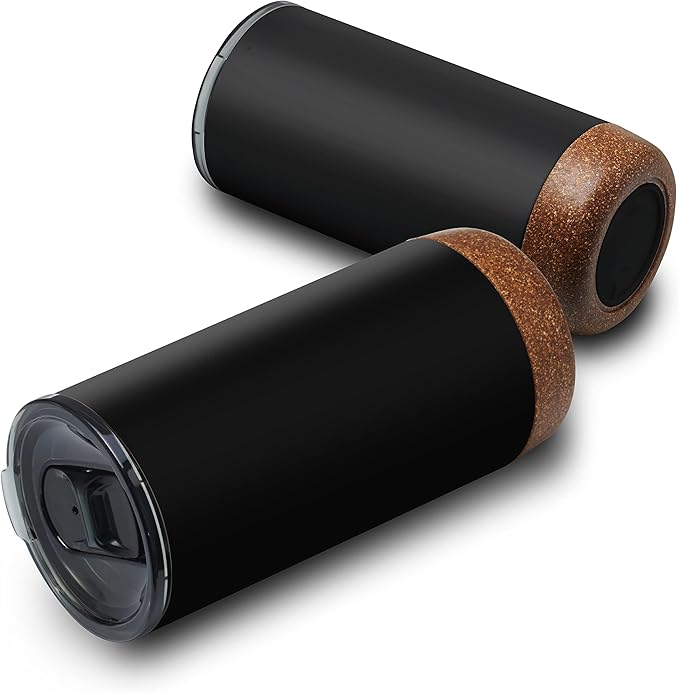 DISCOUNT PROMOS Travel Tumblers with Cork Bottom 16 oz. Set of 10, Bulk Pack - Double Wall Insulated, Matte Finish, Perfect for Iced Coffee, Soda, Other Beverages - Black
