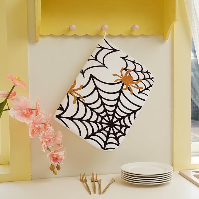 Spider Web Dish Drying Mat 18 x 24 inch Halloween Holiday Themed Decorative Drying Mats Microfiber Absorbent Dish Washable Draining Mat for Kitchen Counter Decor