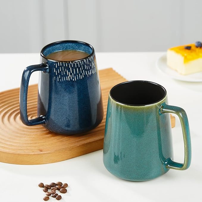 24 OZ Extra Large Ceramic Coffee Mug, Jumbo Coffee Mugs, Big Tea Cups with a Large Handle for Office and Home, Microwave and Dishwasher Safe (24 OZ Star Blue)