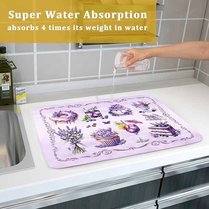 Purple Coffee Matt for Counter Sweet Dish Drying Mats for Dessert Lover Large Size Absorbent 18 X 24 In