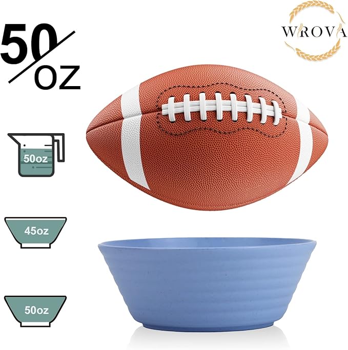 Wrova Wheat Straw Bowl Sets,6 PCS Unbreakable Big Cereal Bowl 50 OZ,Microwave and Dishwasher Safe Bowls,Large Salad Bowls for Party,Dorm,Apartment,Camping (Colorful Series)