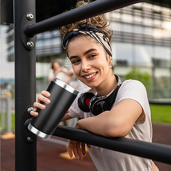 20oz Tumbler with Lid Stainless Steel Insulated Tumblers Travel Coffee Tumbler Bulk Double Wall Vacuum Insulated Water Cup Christmas Gifts for Women Men Her Him Home Office (Black, 6pack)