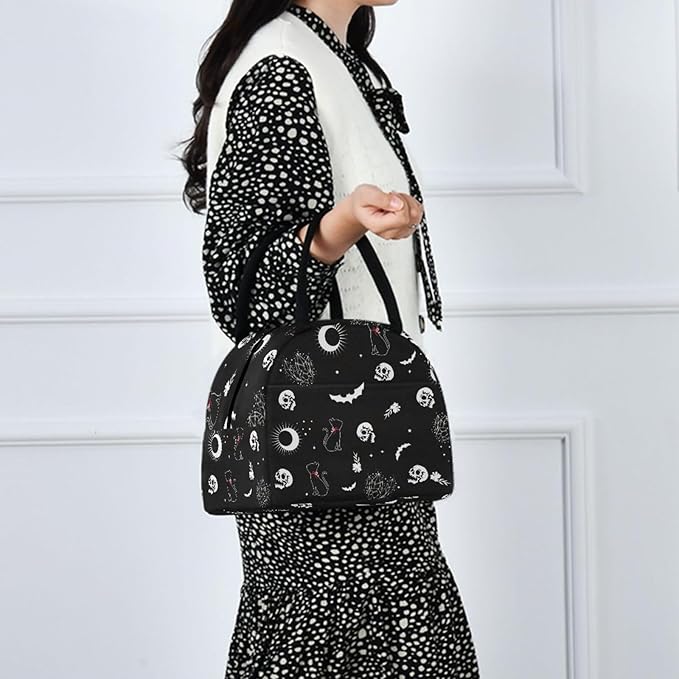 Skull Cat Moon Gothic insulated Lunch Bag Travel Picnic Durable Bags Shopping Box for Women Office Work School Picnic Hiking