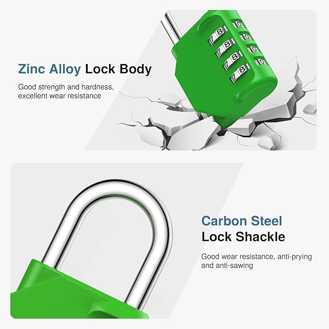 Puroma Combination Lock 4 Digit Waterproof Locker Locks Secure Outdoor Padlock for Gym Lockers, Toolboxes, Gates, Fences, Storage, Sports Locker, Cabinets (Green)