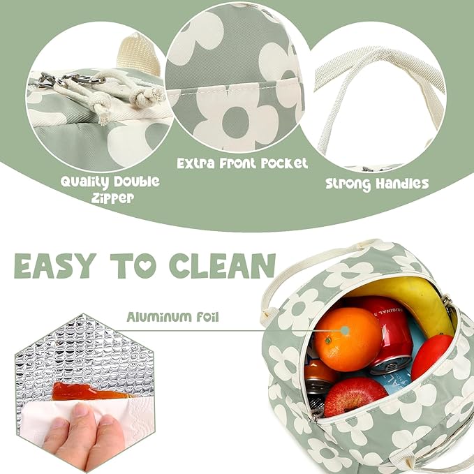 Bluboon Lunch Bag for Women Men Cute Corduroy Lunch Tote Bags Reusable Insulated Lunch Box Large Capacity Reusable Insulated Cooler for Work Picnic or Travel