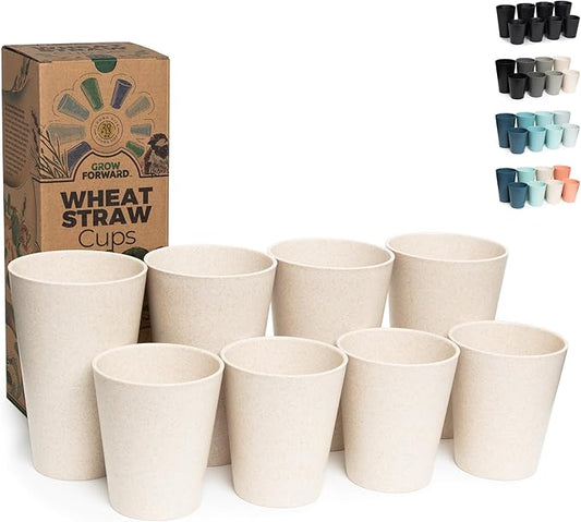 Grow Forward Premium Wheat Straw Cups - 13 & 20 oz Unbreakable BPA Free Hard Plastic Cups - Reusable Lightweight Plastic Drinking Glasses for Kitchen, Outdoor, Water, Camping, RV - Sahara