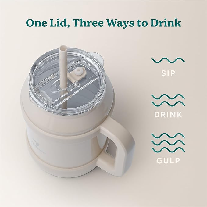 REDUCE Reusable 50 oz Cold1 Water Tumbler – Ergonomic Handle – Double-Wall Insulation – Sturdy Desktop/Tabletop Mug with Lid and Straw – BPA-Free – Stainless Steel for Gym, Home, or Office– Sand