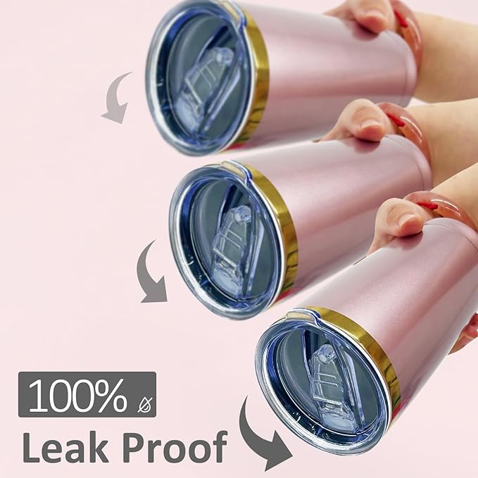 20 oz Tumbler Bulk 4 Pack Stainless Steel Tumblers with Lids and Straws, Double Wall Vacuum Insulated Travel Coffee Mug for Laser Engrave, Powder Coated Cups for Hot and Cold Drinks (Rose Gold,4 pack)