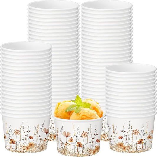 50 Pack Fall Wild Flowers Treat Snack Cups Fall Floral Paper Ice Cream Cups 9 oz Watercolor Disposable Dessert Bowls for Hot or Cold Food Autumn Wedding Baby Shower Birthday Party Supplies