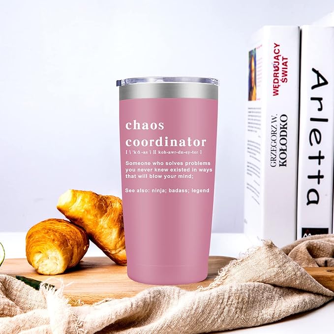 Chaos Coordinator Tumbler Cup, Christmas Gifts for Women,Unique Gift Idea for Employee,Boss Lady,Teacher,Office,Gifts for Mom,Coworker Gift,Birthday,Thank You for Women,20 oz Pink Mug