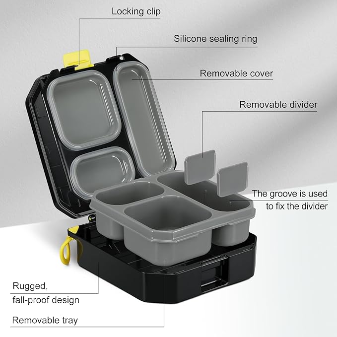 Bento Lunch Box for Kids with 12oz Soup Thermo Leak-Proof Lunch Food Container with 5 Compartment Thermo Hot Food Jar and Insulated Lunch Bag for Kid Toddler Girls Boys to School