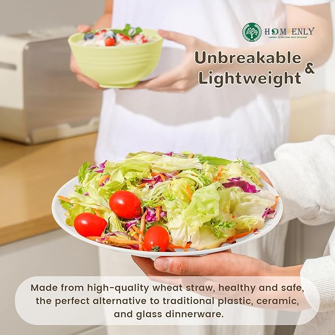 Homienly 40-Piece Wheat Straw Dinnerware Sets, Unbreakable Reusable Dinnerware Set, Service for 8, Kitchen Cups Plates and Bowls Set, Dishwasher Microwave Safe Dishes Set for Camping, Party - Mondrian