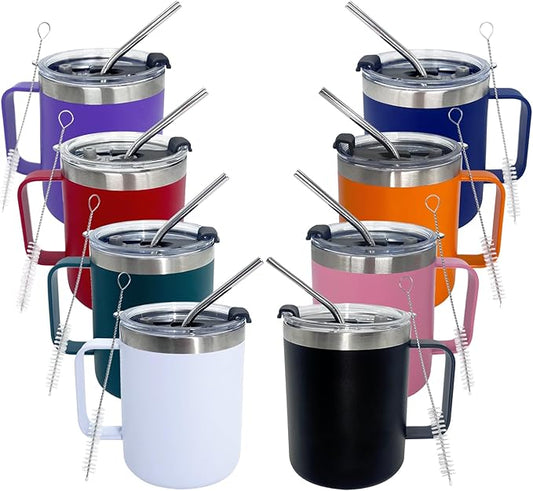 8pack 12oz Coffee Mug With Handle Bulk, Stainless Steel Insulated Travel Tumblers With,Double Wall Vacuum Camping Cup for Hot & Cold Drinks Tea (Combining Colors)