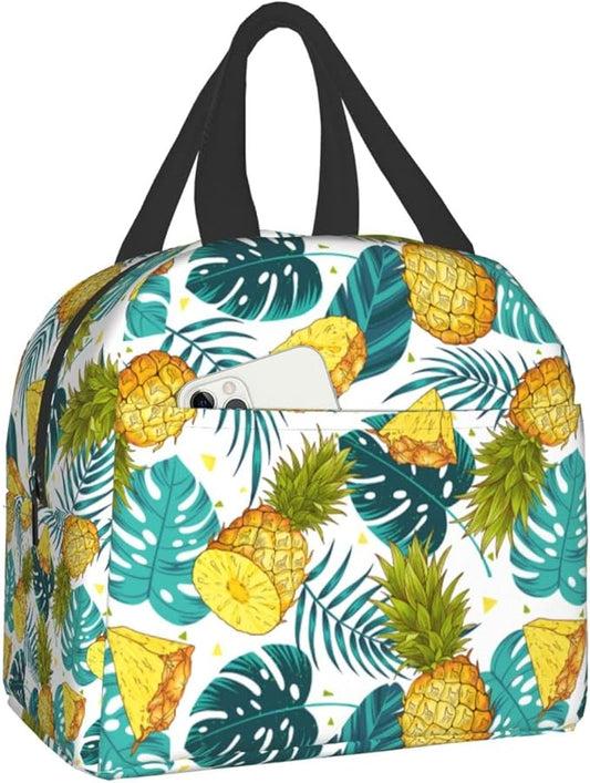 Pineapples Insulated Lunch Bag with Front Pocket,Reusable Cooler Tote with Zipper Use for Men & Women Camping/Hiking/Picnic/Beach/Travel