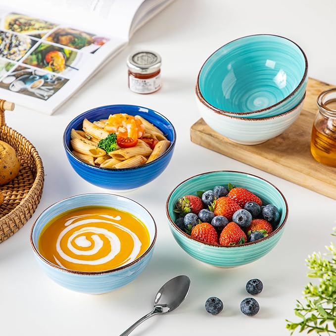 vancasso Bonita 12 Oz Small Bowls Set of 6, Ceramic Mini Dessert & Dipping Dishes, 5" Kids Bowls for Dip and Snacks, Dishwasher & Microwave Safe, Blue